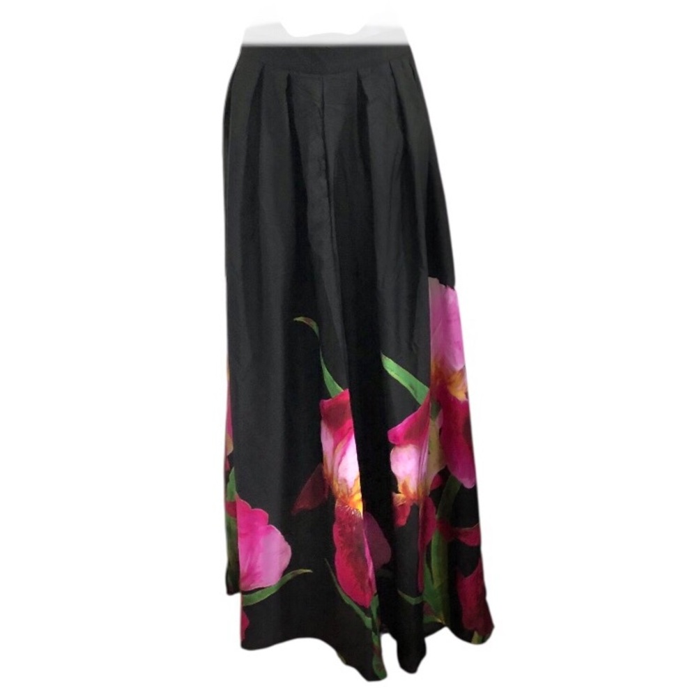 Black pink hibiscus floral tropical print hem wide leg flowy pants size XL new - Picture 4 of 17